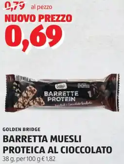 ALDI Golden bridge barretta muesli proteica al cioccolato offerta