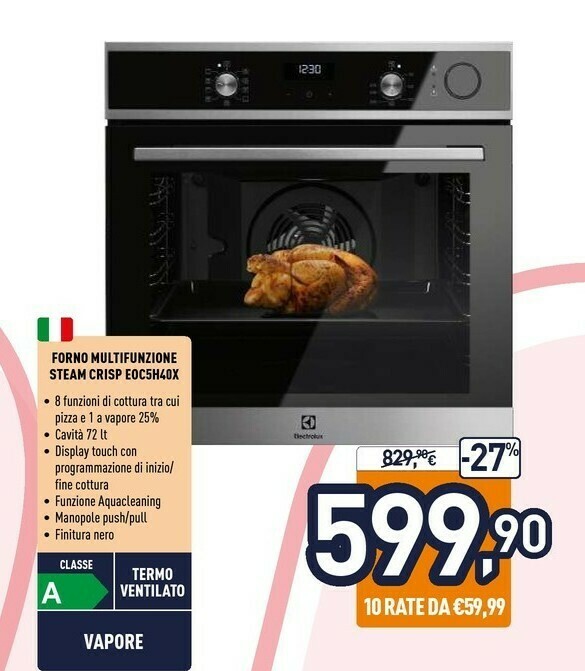 Eoc5h40x forno elettrico 72 l nero, acciaio inossidabile a offerta di  Unieuro