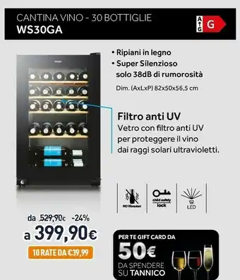 Unieuro Wine cellar ws30ga libera installazione nero 30 bottiglia/bottiglie offerta
