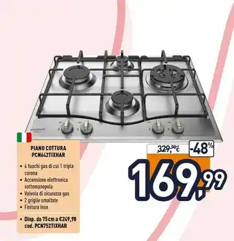 Unieuro Pcn 642 t/ix/har piano cottura acciaio inossidabile da incasso 60 cm gas 4 fornello(i) offerta