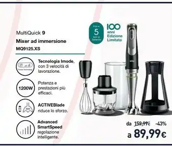 Unieuro Multiquick 9 mq 9125 xs 0,35 l frullatore ad immersione 1200 w nero, acciaio inossidabile offerta