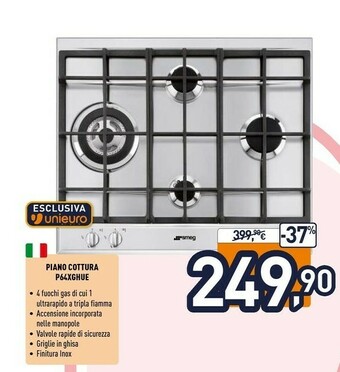Unieuro P64xghue piano cottura nero, acciaio inossidabile incorporato gas 4 fornello(i) offerta
