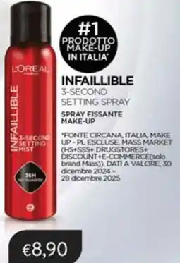 Sirene Blu L'oréal paris infaillible 3-second setting spray offerta
