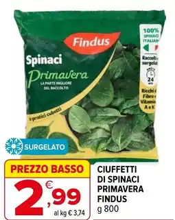 Iperal Ciuffetti di spinaci primavera FINDUS offerta