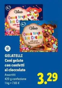Lidl Gelatelli Coni gelato con confetti al cioccolato offerta