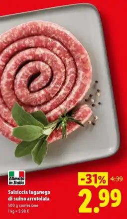 Lidl Salsiccia luganega di suino arrotolata offerta