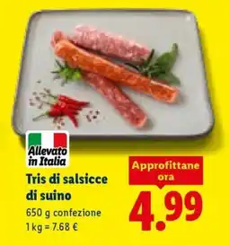 Lidl Tris di salsicce di suino offerta