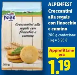 Lidl ALPENFEST Croccantini alla segale con finocchio e cumino offerta