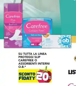 Esselunga Su tutta la linea proteggi slip carefree o assorbenti interni O.B. offerta