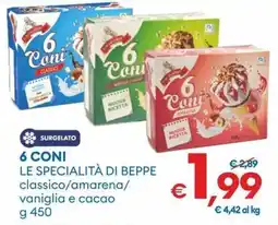MD Discount 6 coni le specialità di beppe classico/amarena/ vaniglia e cacao offerta