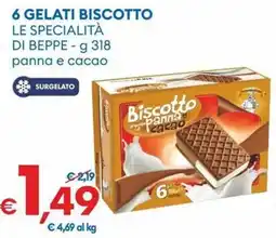 MD Discount 6 gelati biscotto le specialità di beppe panna e cacao offerta