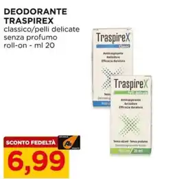 Alì Supermercati Deodorante traspirex classico/pelli delicate senza profumo roll-on offerta