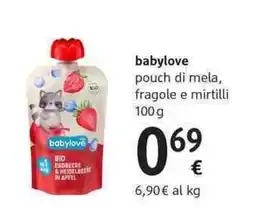 dm drogerie markt babylove pouch di mela, fragole e mirtilli offerta