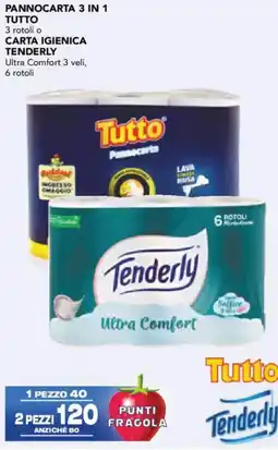 Esselunga Pannocarta 3 in 1 tutto 3 rotoli o carta igienica TENDERLY offerta
