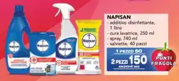 Esselunga NAPISAN additivo disinfettante, - cura lavatrice, 250 ml - spray - salviette, 40 pezzi offerta