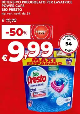 Bennet Detersivo preodosato per lavatrice power caps BIO PRESTO offerta