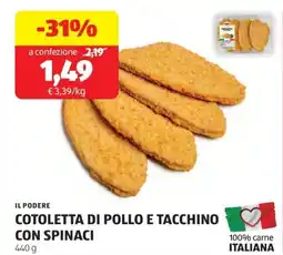 ALDI Il podere cotoletta di pollo e tacchino con spinaci offerta