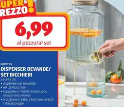 ALDI Crofton dispenser bevande/ set bicchieri offerta