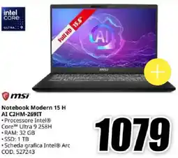 MediaWorld msi Notebook Modern 15 H AI C2HM-269IT offerta