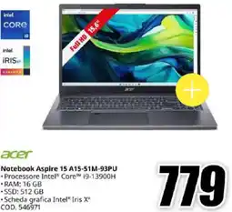 MediaWorld acer Notebook Aspire 15 A15-51M-93PU offerta