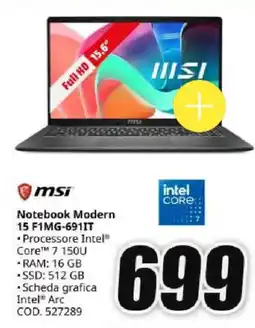 MediaWorld msi Notebook Modern 15 F1MG-691IT offerta