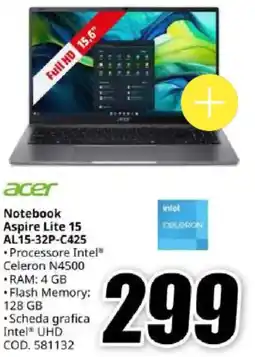MediaWorld acer Notebook Aspire Lite 15 AL 15-32P-C425 offerta