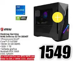 MediaWorld msi Desktop Gaming MAG Infinite S3 14-2834IT offerta