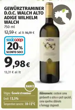 Coop Gewürztraminer d.o.c. walch alto adige WILHELM WALCH offerta