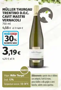 Coop Müller thurgau trentino d.o.c. cavit mastri vernacoli offerta
