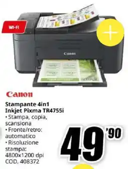 MediaWorld Canon Stampante 4in1 Inkjet Pixma TR4755i offerta