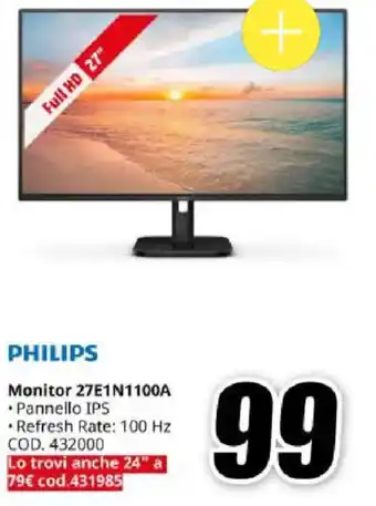 MediaWorld PHILIPS Monitor 27E1N1100A offerta