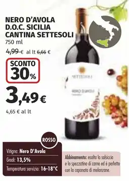 Coop Nero d'avola d.o.c. sicilia cantina SETTESOLI offerta