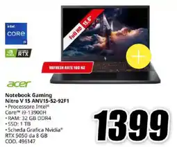 MediaWorld acer Notebook Gaming Nitro V 15 ANV15-52-92F1 offerta