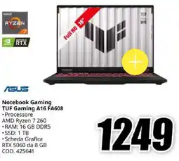 MediaWorld ASUS Notebook Gaming TUF Gaming A16 FA608 offerta