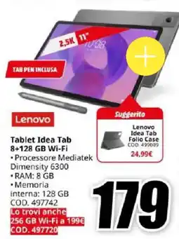 MediaWorld Lenovo Tablet Idea Tab 8+128 GB Wi-Fi offerta