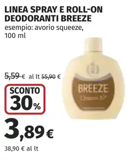 Coop Linea spray e roll-on deodoranti BREEZE offerta