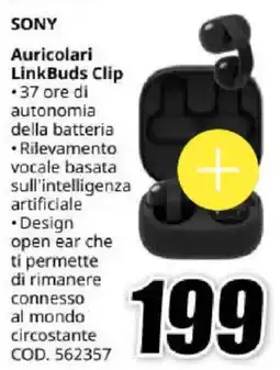 MediaWorld SONY Auricolari LinkBuds Clip offerta