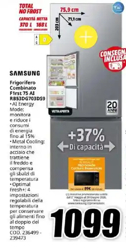 MediaWorld SAMSUNG Frigorifero Combinato First 75 AI RB53DG703DS9 offerta