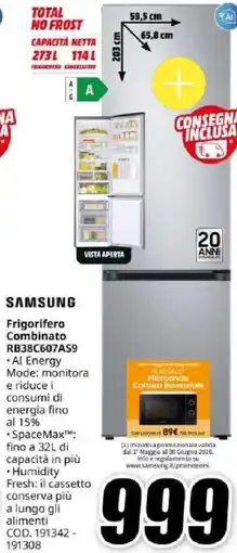 MediaWorld SAMSUNG Frigorifero Combinato RB38C607AS9 offerta