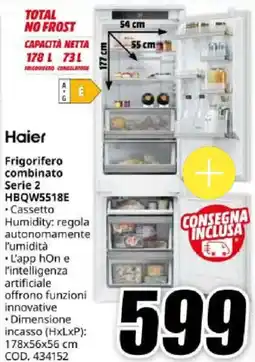 MediaWorld Haier Frigorifero combinato Serie 2 HBQW5518E offerta