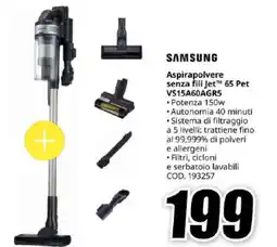 MediaWorld SAMSUNG Aspirapolvere senza fili Jet™ 65 Pet VS15A60AGR5 offerta
