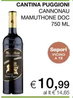 Coop CANTINA PUGGIONI CANNONAU MAMUTHONE DOC 750 ML offerta