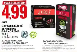Eurospin Jerez capsule caffè espresso/ grancrema offerta
