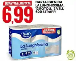 Eurospin Soft dream carta igienica la lunghissima, 12 rotoli offerta
