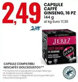 Eurospin Jerez capsule caffè ginseng offerta