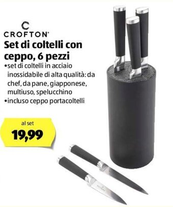 ALDI Crofton Set di coltelli con ceppo, 6 pezzi offerta