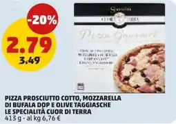 PENNY Pizza prosciutto cotto, mozzarella di bufala dop e olive taggiasche LE SPECIALITÀ CUOR DI TERRA offerta
