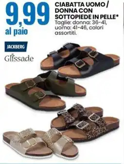 Eurospin Glissade, jackberg ciabatta uomo/ donna con sottopiede in pelle offerta