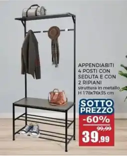 Happy Casa Appendiabiti 4 posti con seduta e con 2 ripiani offerta