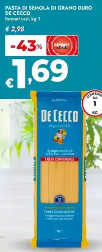 Bennet Pasta di semola di grano duro DE CECCO offerta